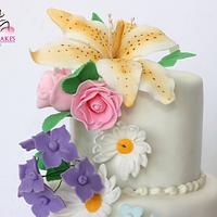 Three tier flower cake