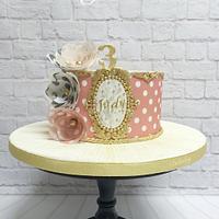 Pink and gold cake with wafer paper flowers 