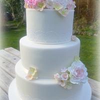 Peony and Rose wedding cake