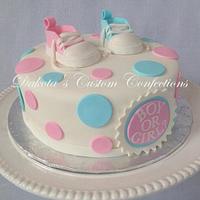 Pink and Blue Baby Shoes Gender Reveal Cake