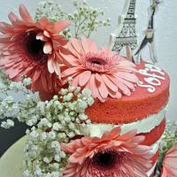Naked Cake with Fresh Pink Sunflower