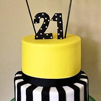 Yellow Black and White 21st cake