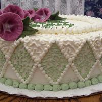 Oval Birthday Cake with Diamonds and Morning Glories