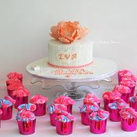 Pearl and peach theme cake with beautiful peonies!!!