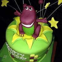 Barney and Minecraft fusion cake