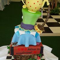 Mad hatters tea party wedding cake 