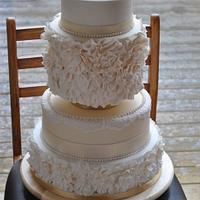 Ivory and Gold Ruffle  Wedding Cake