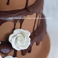Dripping chocolate wedding cake half and half