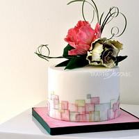 An other cake with wafer paper squares and parrot tulips