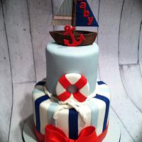 Nautical themed baby shower cake