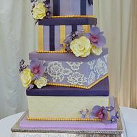 Purple, Lilac and Gold Gift Boxes Wedding Cake