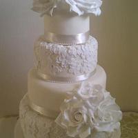 White Blossom Lace Wedding Cake