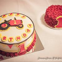 Tractor themed First Birthday Cake with matching Baby Smash Cake