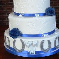Classic 4-Tier White and Blue Wedding Cake