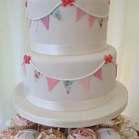 Bunting Wedding Cake and Cupcakes