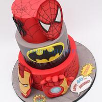 Superhero cake - ironman, batman, spiderman 