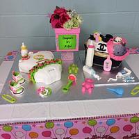 Hello Kitty and Chanel baby shower cake