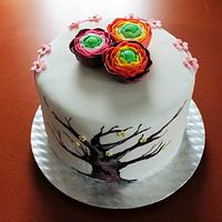 Cake with hand painted tree