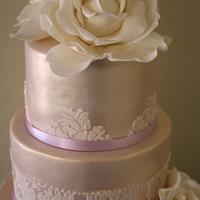 Ivory and lilac damask cake