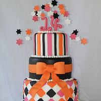 Orange, pink and black cake