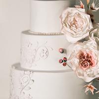 Blush & pale grey wedding cake