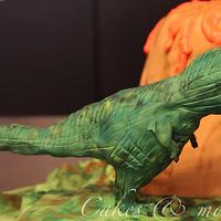 Dinosaur and volcano birthday cake