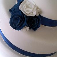 Navy and white wedding cake