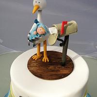 Stork & Postbox Baby Boy Christening Cake