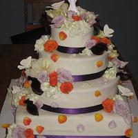 Fresh Flower Wedding Cake - Orange, Plum Colors