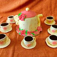 Teapot and tea cups cake 