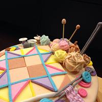 Birthday cake with patchwork and knit stuff