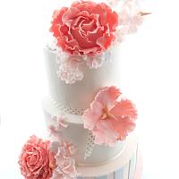 Grey and Coral Wedding Cake 