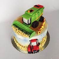 combine harvester and tractor birthday cake