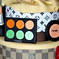 Louis Vuitton and Mac makeup theme cake