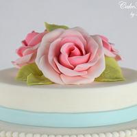 Striped Cake with Gumpaste Roses