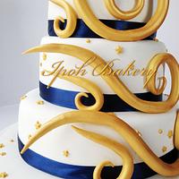 Gold & Navy Blue wedding Cake