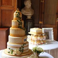 Gold Birdcake wedding cake (main cake) & Fruitcake and cupcake tower