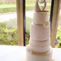 Wedding Cake With Freehand Piped detailing