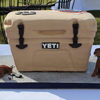 Yeti Cooler shaped grooms cake with cans and logos