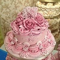 3 Tier Pink Royal Iced Wedding Cake