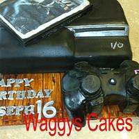 PS3 Cake with call of duty cake topper, rice crispy treat controal