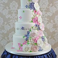 Rose and Blossom Cascade Wedding Cake