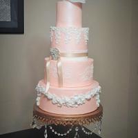 Pearlized Peach Wedding Cake
