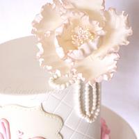 Elegant Peony Cake- ruffles, pearls, quilting
