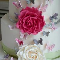 Rose & butterfly wedding cake.