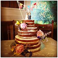Naked Wedding Cake with fresh flowers