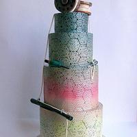 Avant-garde fishing themed cake