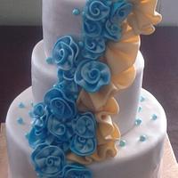 Blue & Yellow Rosette Cake