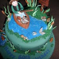 man fishing in a boat birthday cake