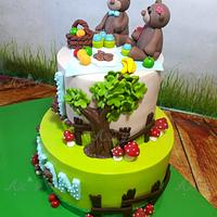 Teddy bears' picnic cake and cupcakes  